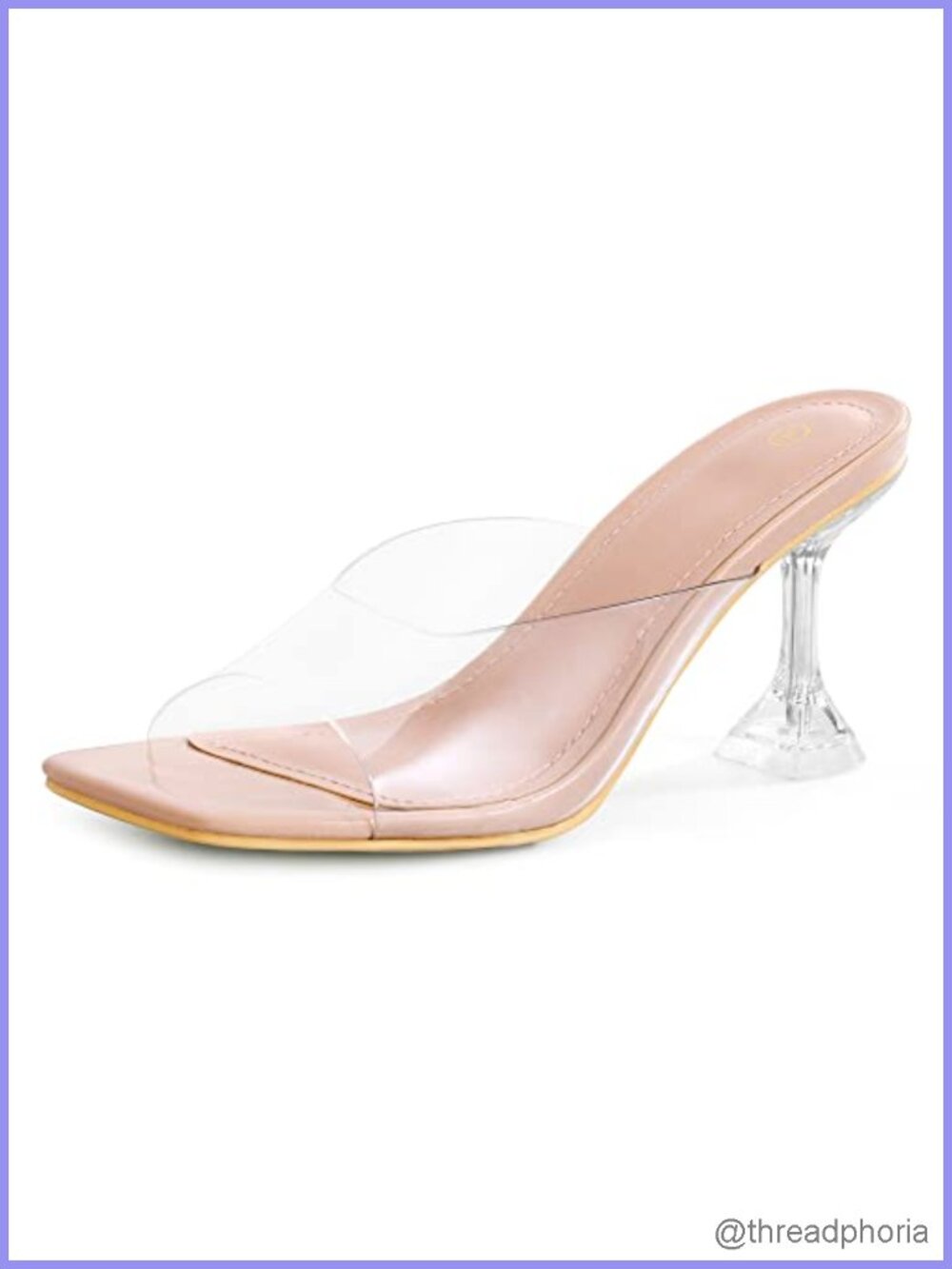Women's Clear Heeled Sandals Square Toe Transparent Slide Shoes